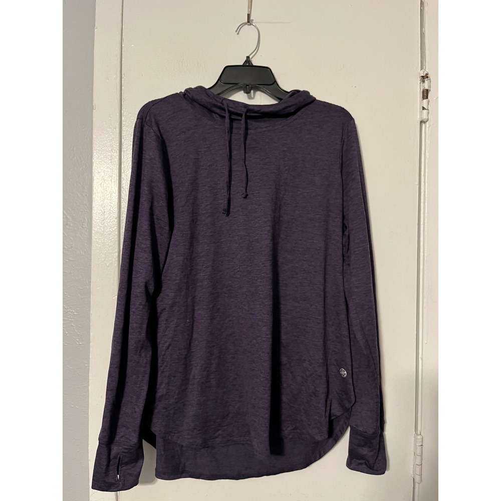 Gaiam Womens XL Purple Heathered Hooded Pullover Long Sleeve Thumbhole Top